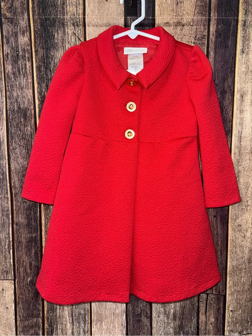 Bonnie Jean Girls Red Pea Coat - 3T